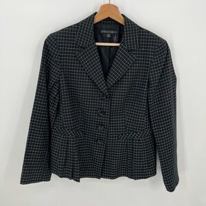 Lafayette 148 Black White Windowpane Wool Blend Blazer Suit Jacket